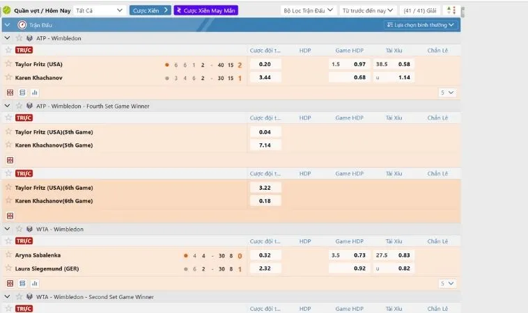 Bảng kèo cá cược quần vợt 8KBet